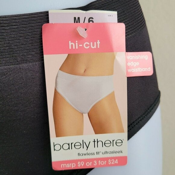 Vintage Barely There Panties Hi Cut Flawless Fit Ultrasleek 2913 Black M/6 NWT - Picture 5 of 9